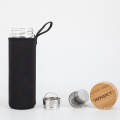 Glass water bottle bamboo lid with Tea Infuser motivational glass water bottle